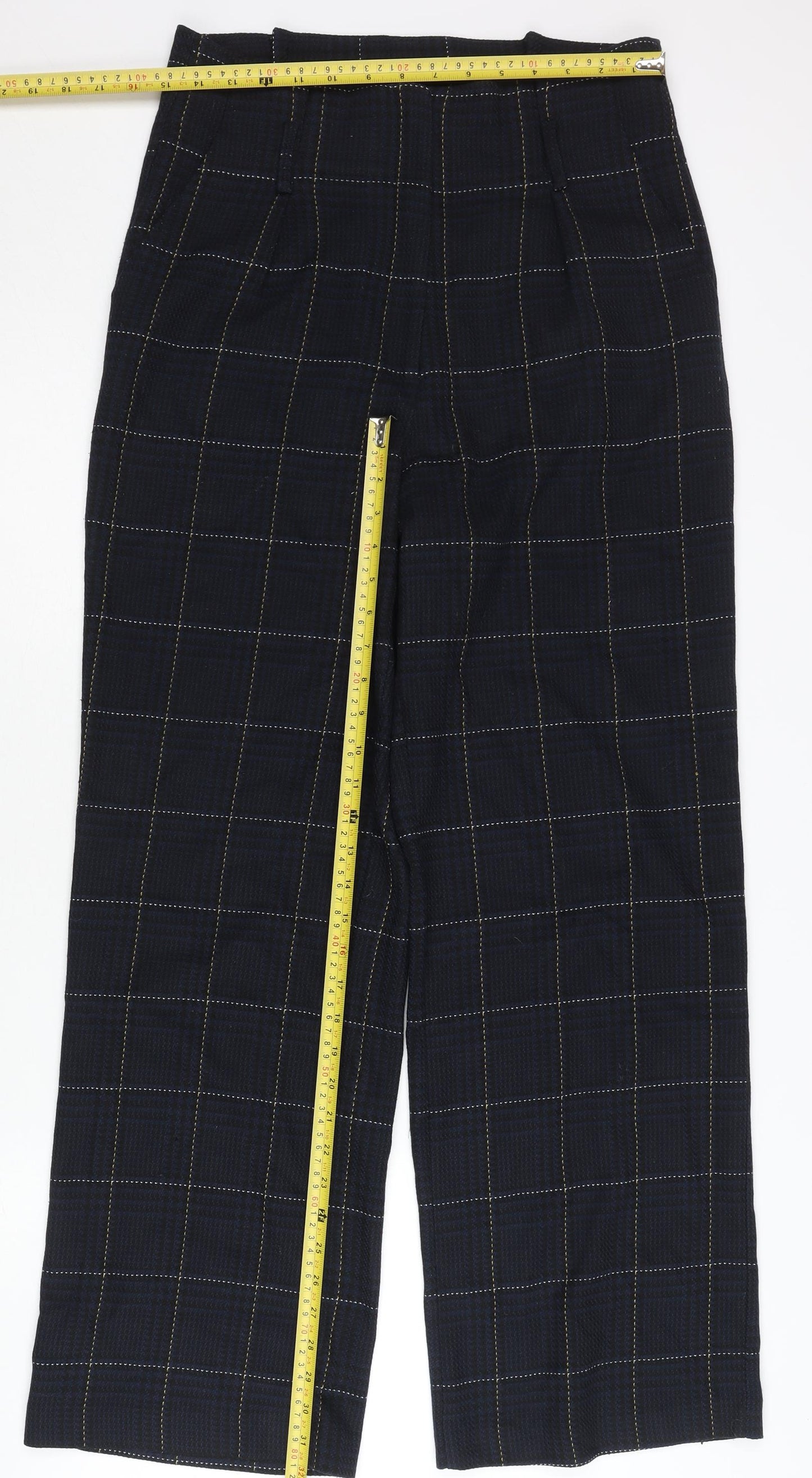 H&M Women’s Black Check Straight Leg Trousers UK 12 Mid Rise