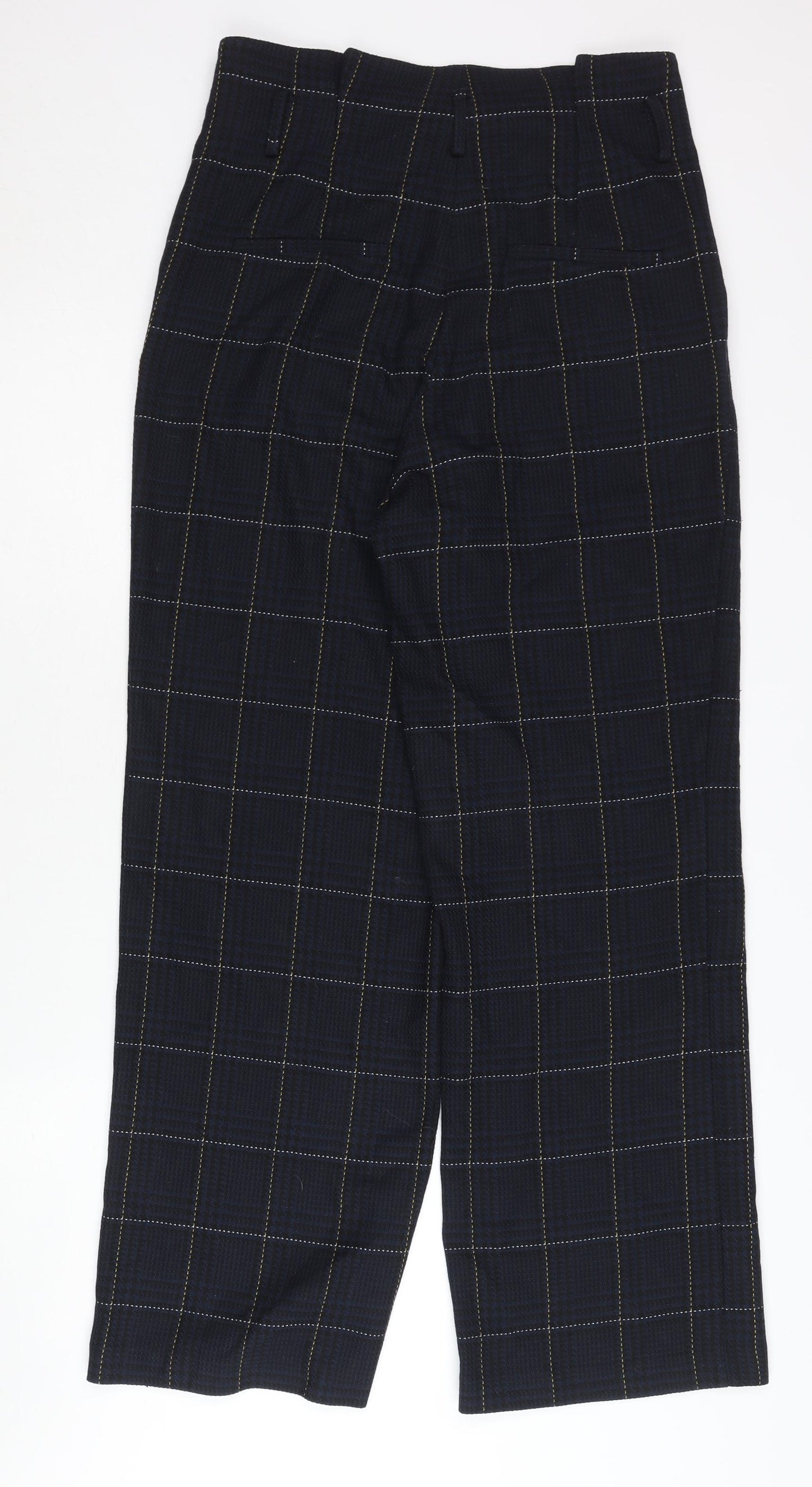 H&M Women’s Black Check Straight Leg Trousers UK 12 Mid Rise