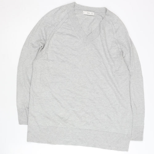 MNG Women’s Grey V-Neck Knit Jumper UK 12 Raglan Sleeve Casual