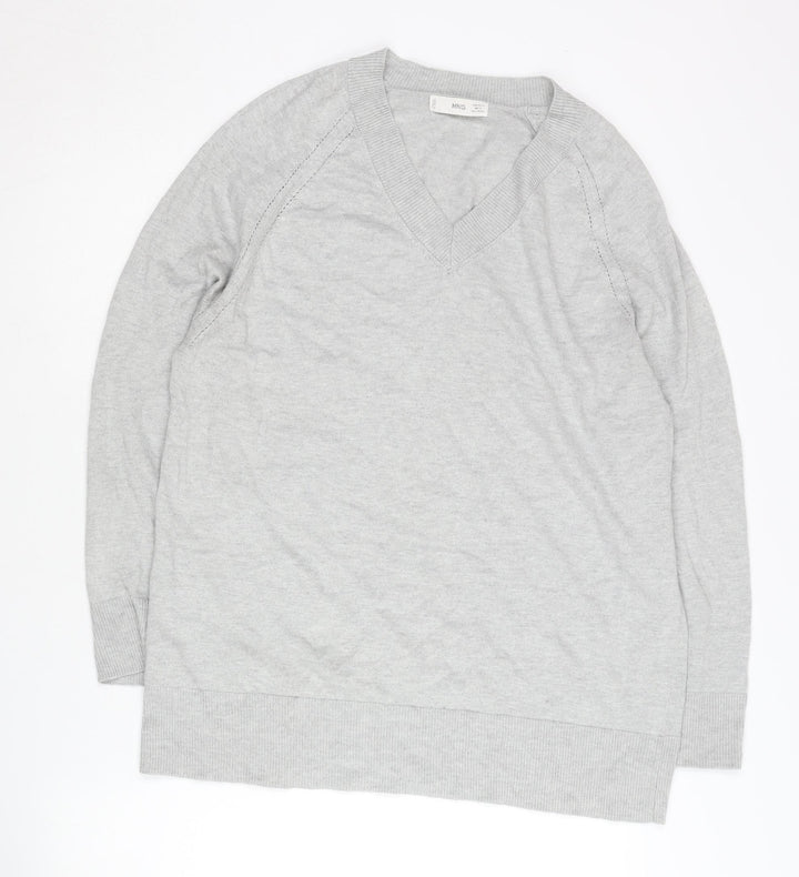 MNG Women’s Grey V-Neck Knit Jumper UK 12 Raglan Sleeve Casual