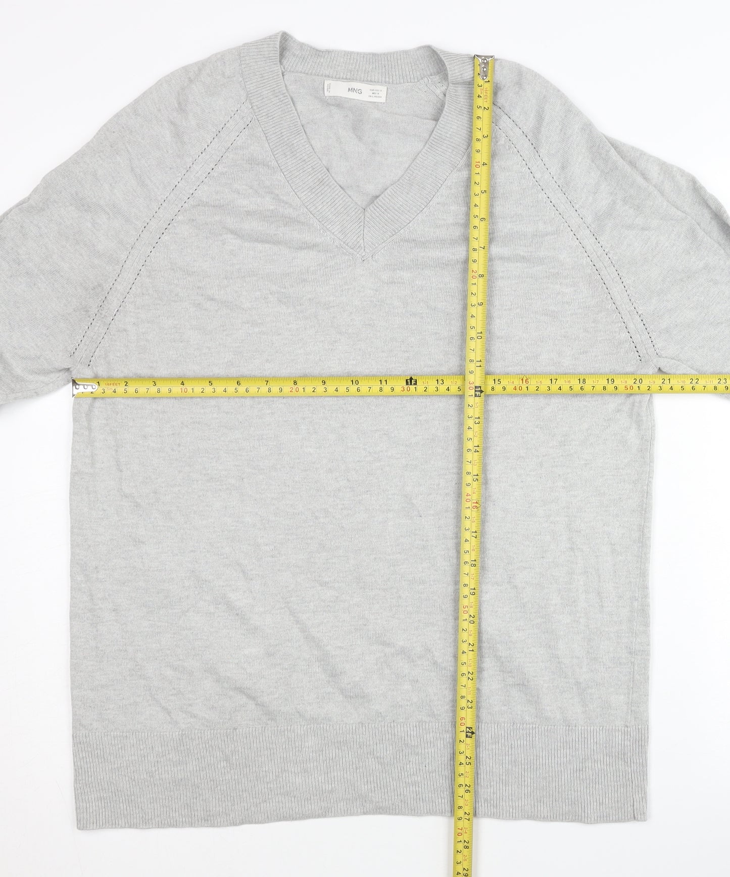 MNG Women’s Grey V-Neck Knit Jumper UK 12 Raglan Sleeve Casual