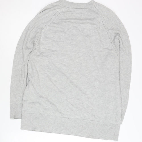 MNG Women’s Grey V-Neck Knit Jumper UK 12 Raglan Sleeve Casual