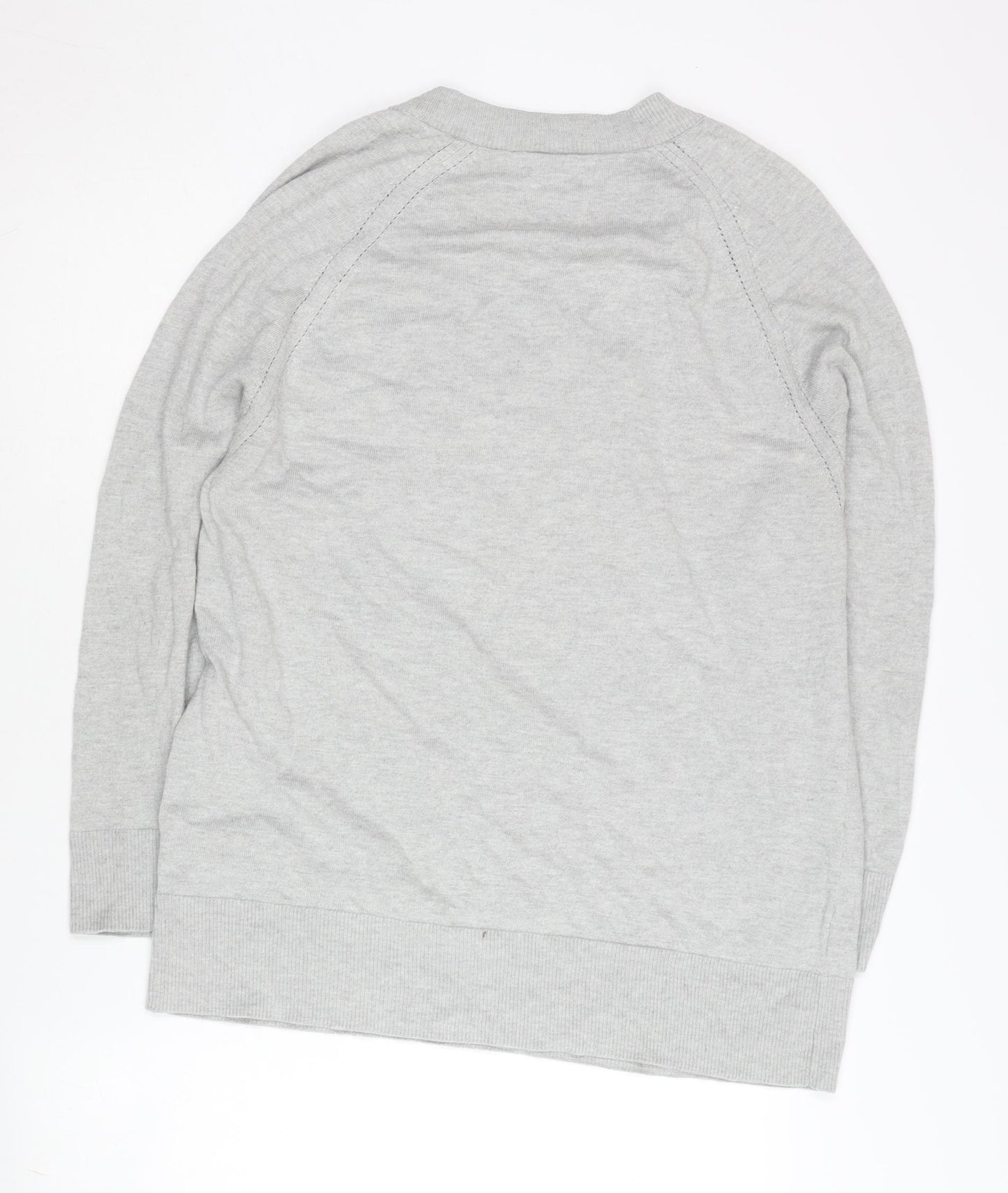 MNG Women’s Grey V-Neck Knit Jumper UK 12 Raglan Sleeve Casual