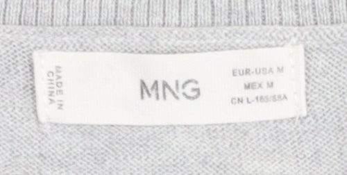 MNG Women’s Grey V-Neck Knit Jumper UK 12 Raglan Sleeve Casual