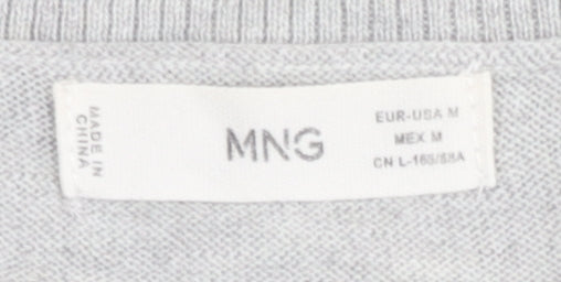MNG Women’s Grey V-Neck Knit Jumper UK 12 Raglan Sleeve Casual
