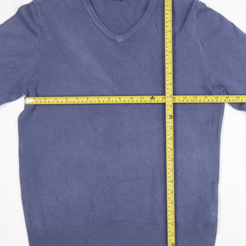 Marks and Spencer Men's Blue M V-Neck Acrylic Pullover Jumper