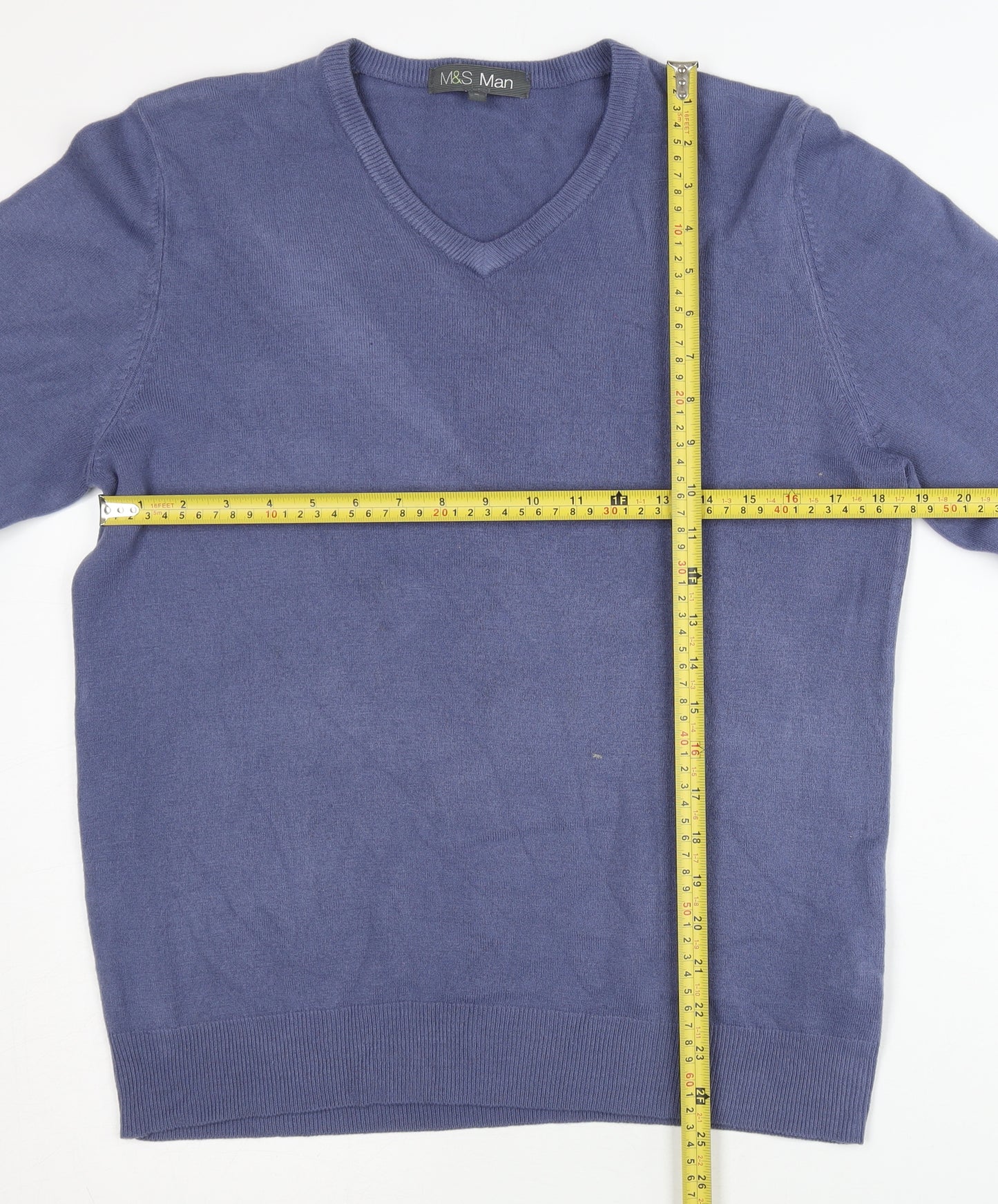 Marks and Spencer Men's Blue M V-Neck Acrylic Pullover Jumper