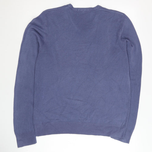 Marks and Spencer Men's Blue M V-Neck Acrylic Pullover Jumper
