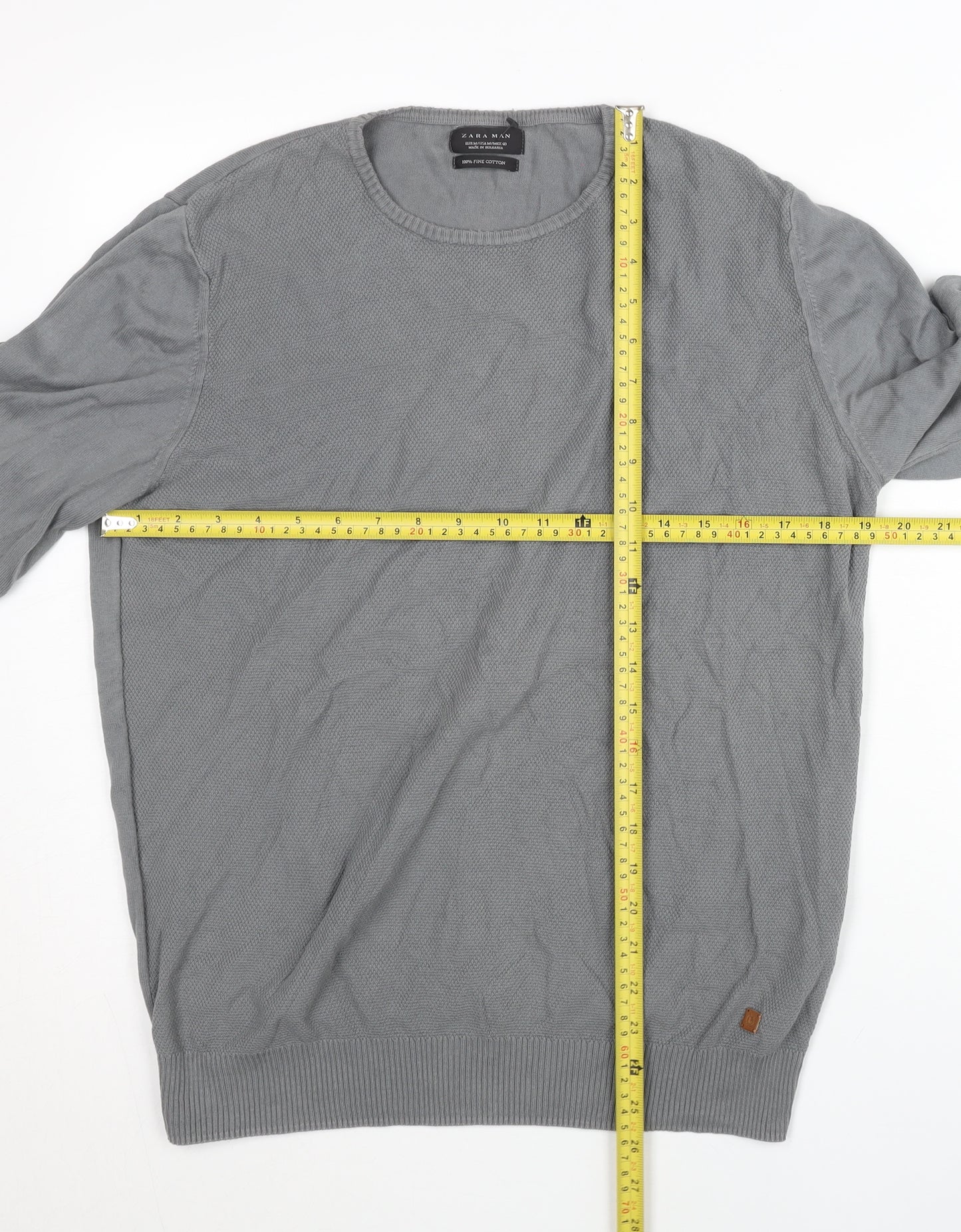 Zara Man Men's Grey Cotton Crew Neck Pullover Jumper M