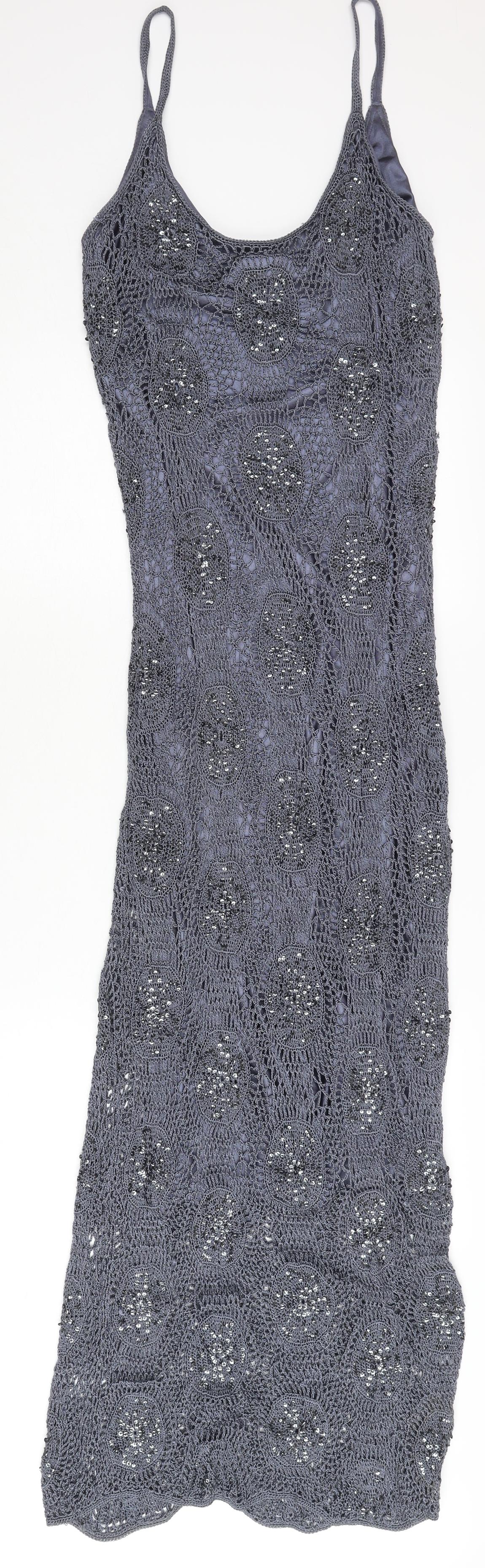 Nougat London Women’s Grey Beaded Crochet Slip Dress Size 12