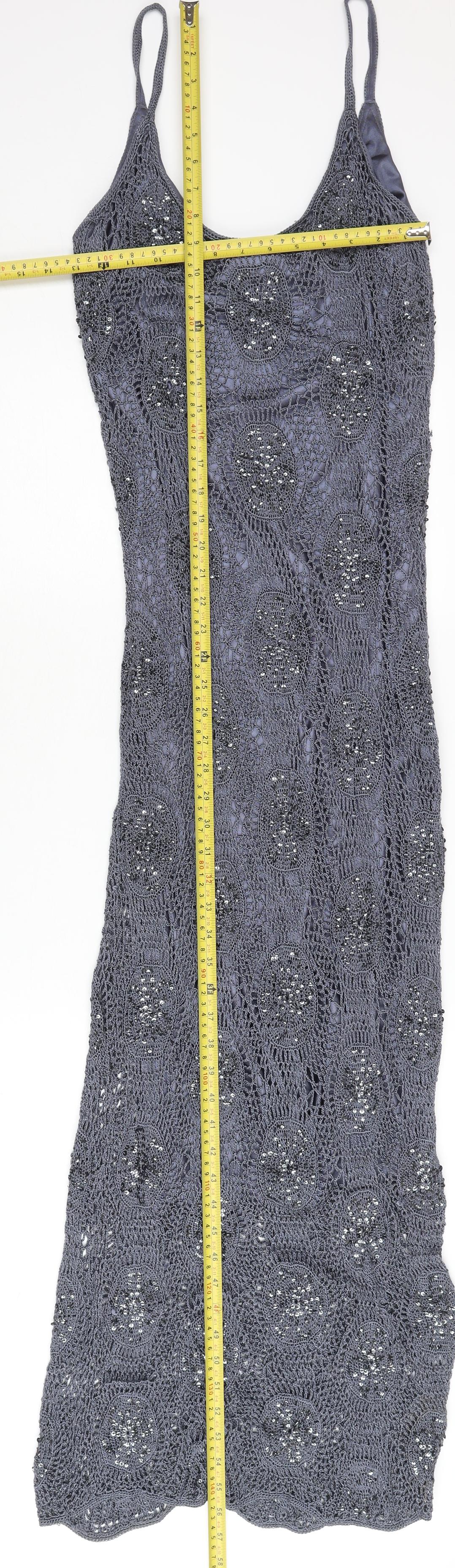Nougat London Women’s Grey Beaded Crochet Slip Dress Size 12