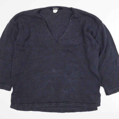 French Connection Women's Blue L Silk Blend V-Neck Jumper
