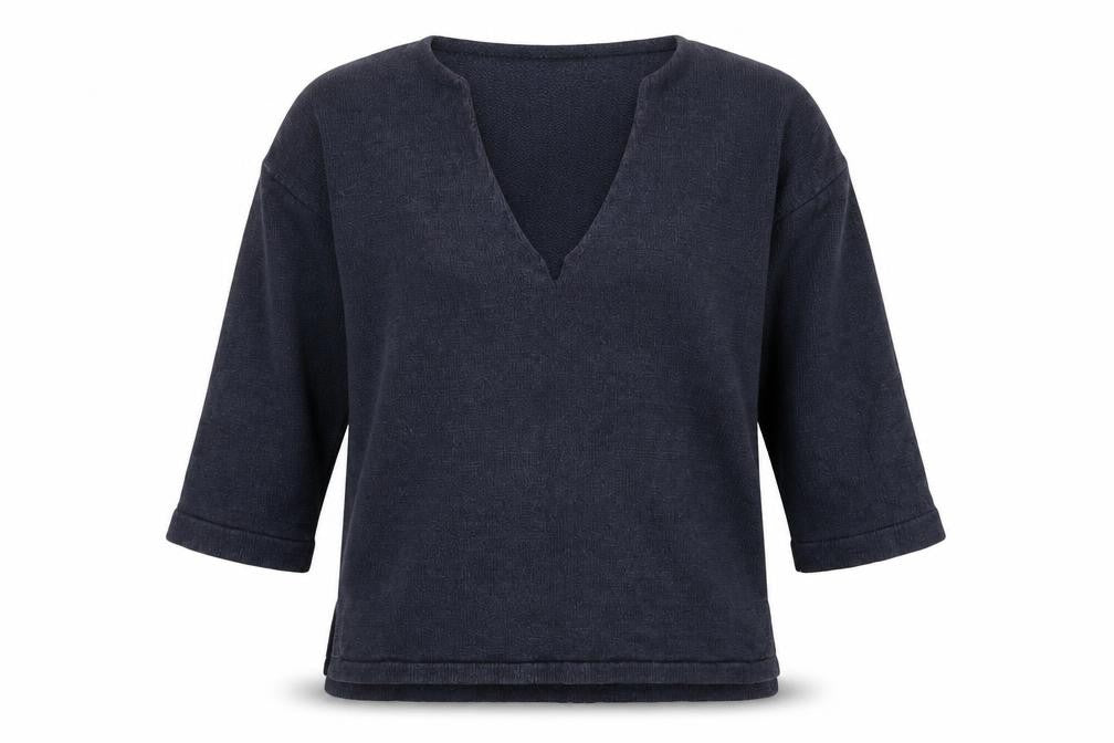 Front view of French Connection Women's Blue L Silk Blend V-Neck Jumper