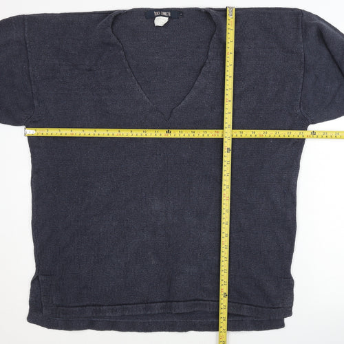 French Connection Women's Blue L Silk Blend V-Neck Jumper
