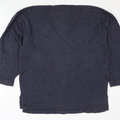French Connection Women's Blue L Silk Blend V-Neck Jumper