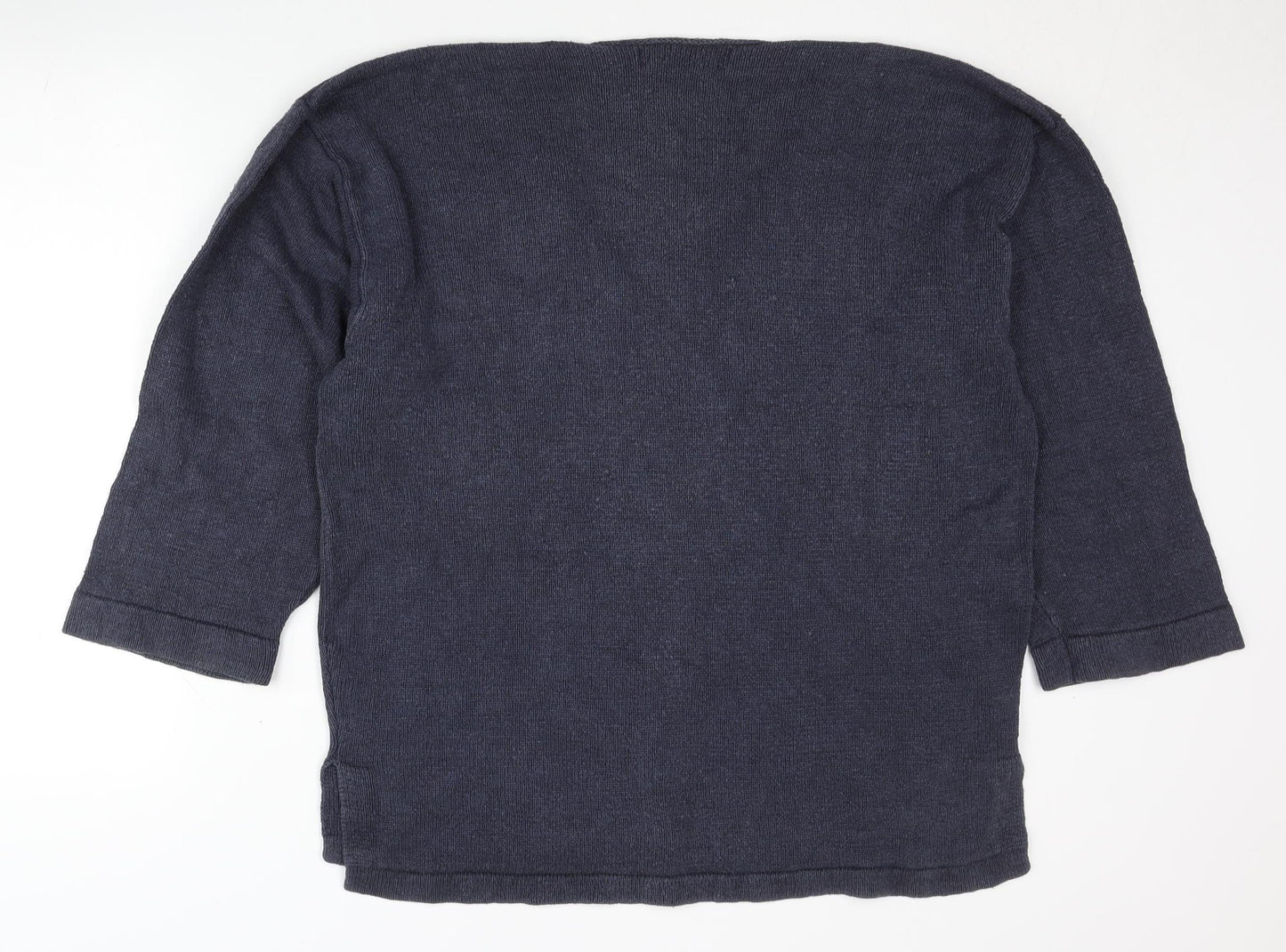 French Connection Women's Blue L Silk Blend V-Neck Jumper