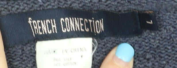 French Connection Women's Blue L Silk Blend V-Neck Jumper