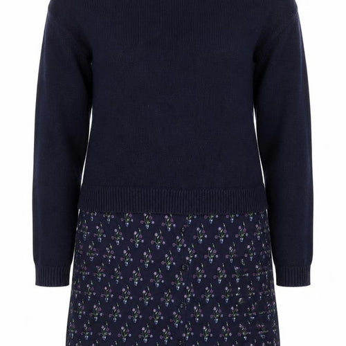 White Stuff Women's Blue Floral Layered Hem Long Sleeve Jumper Size 12