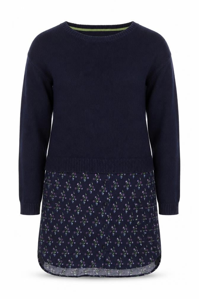 White Stuff Women's Blue Floral Layered Hem Long Sleeve Jumper Size 12