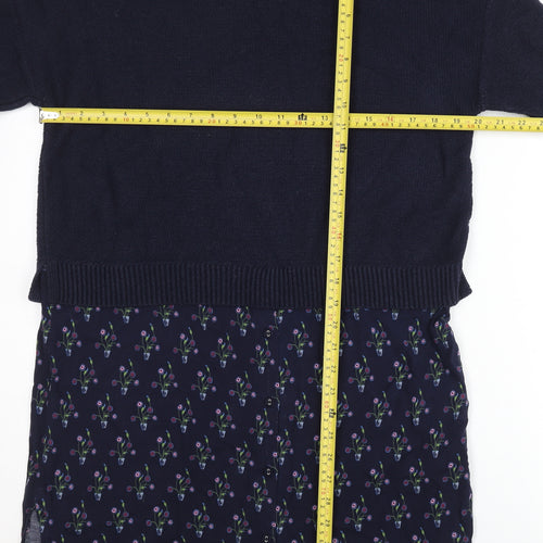 White Stuff Women's Blue Floral Layered Hem Long Sleeve Jumper Size 12