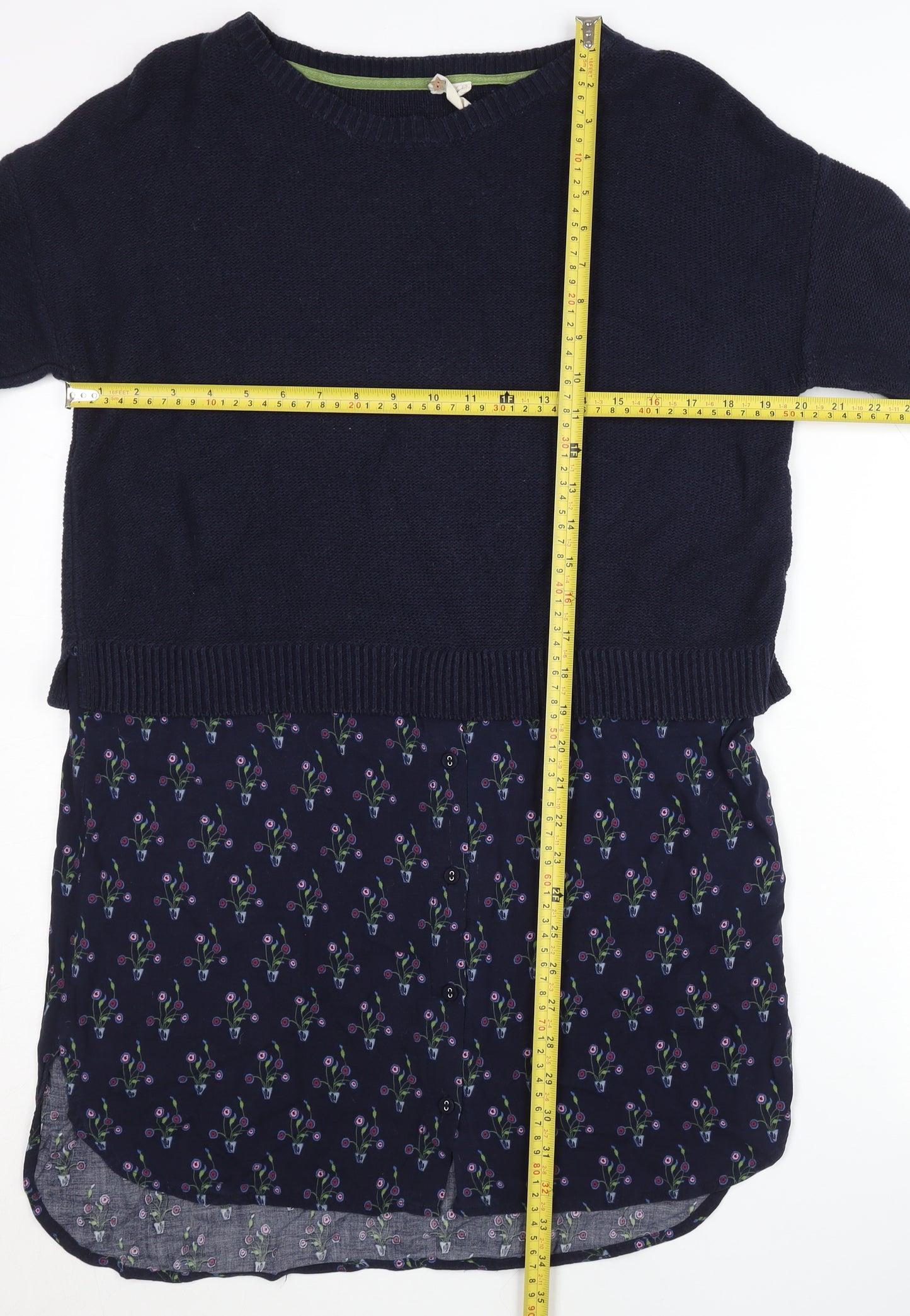 White Stuff Women's Blue Floral Layered Hem Long Sleeve Jumper Size 12
