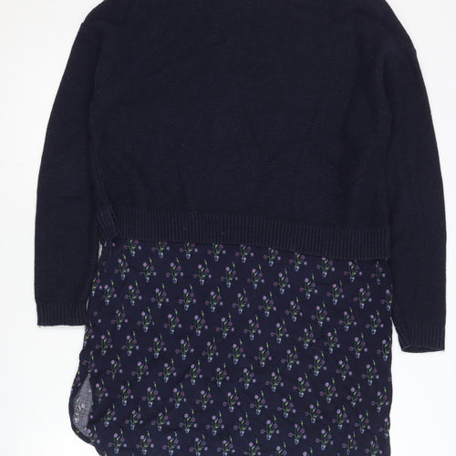White Stuff Women's Blue Floral Layered Hem Long Sleeve Jumper Size 12