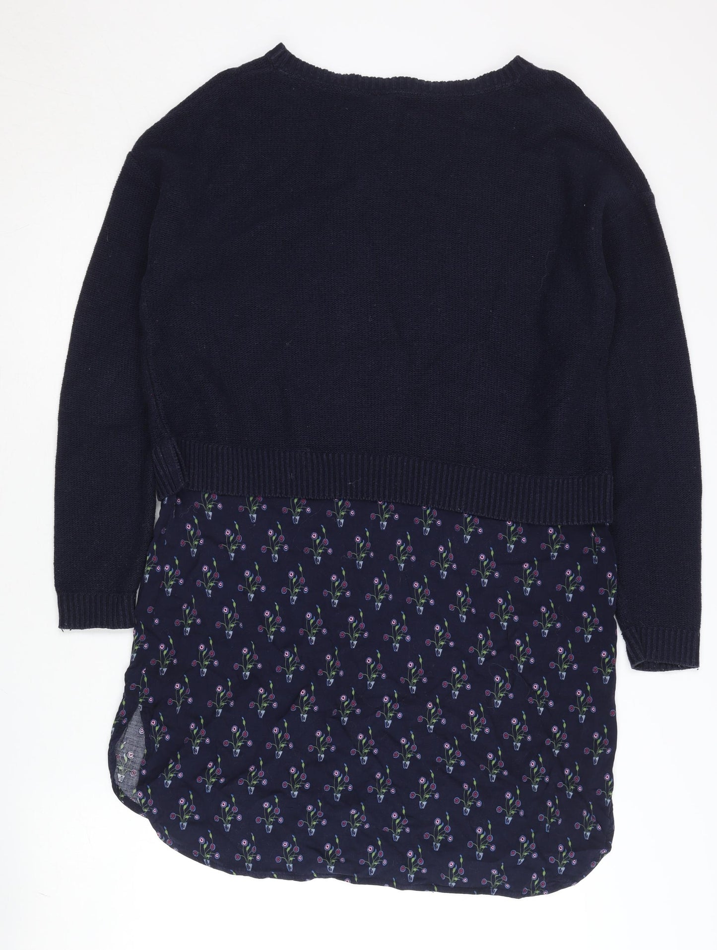 White Stuff Women's Blue Floral Layered Hem Long Sleeve Jumper Size 12