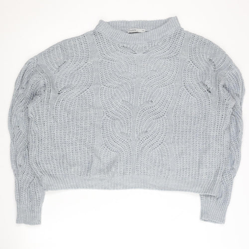 Oasis Women’s Grey Cable-Knit Mock Neck Pullover Jumper S