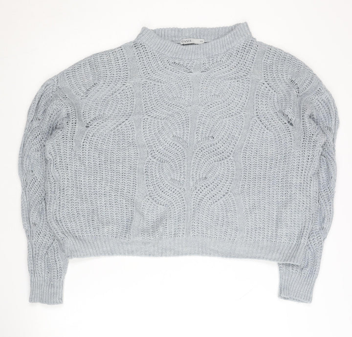 Oasis Women’s Grey Cable-Knit Mock Neck Pullover Jumper S