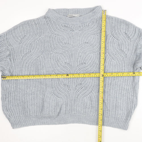 Oasis Women’s Grey Cable-Knit Mock Neck Pullover Jumper S