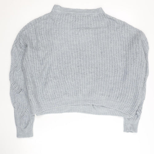 Oasis Women’s Grey Cable-Knit Mock Neck Pullover Jumper S