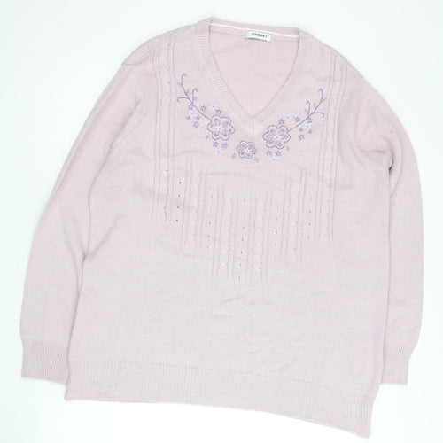 Damart Women's Purple Plus Size 22 V-Neck Cable-Knit Jumper