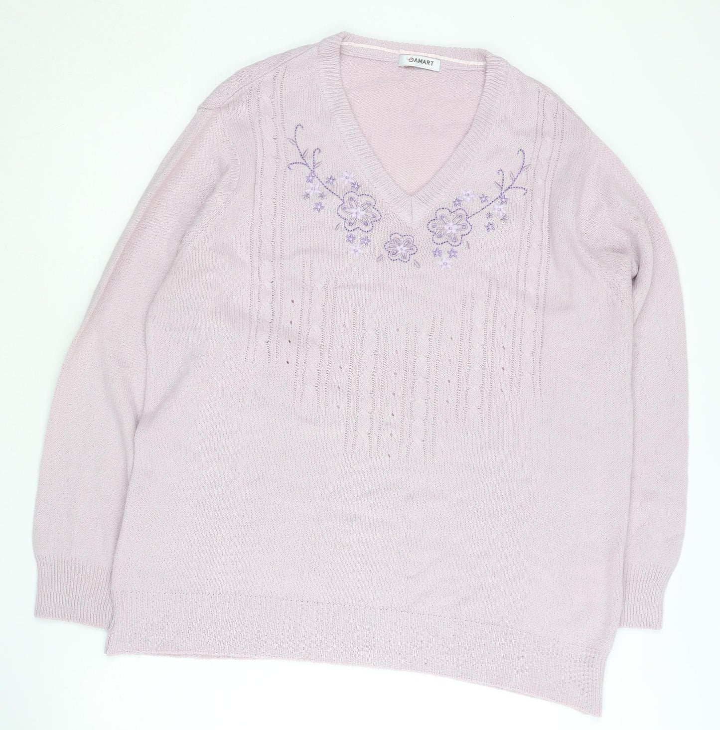 Damart Women's Purple Plus Size 22 V-Neck Cable-Knit Jumper