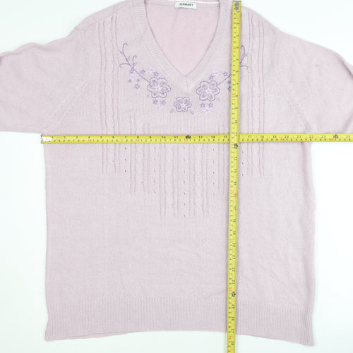 Damart Women's Purple Plus Size 22 V-Neck Cable-Knit Jumper