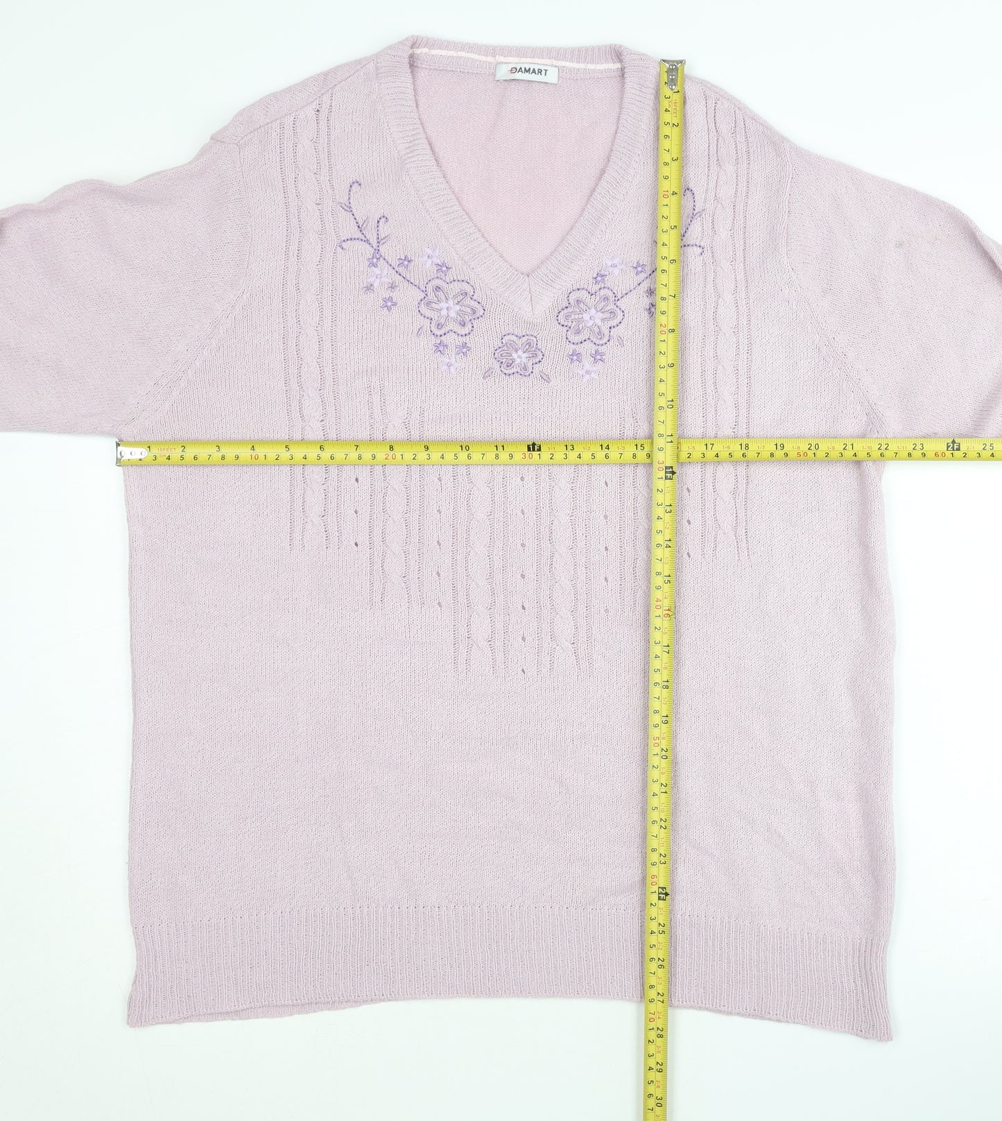 Damart Women's Purple Plus Size 22 V-Neck Cable-Knit Jumper