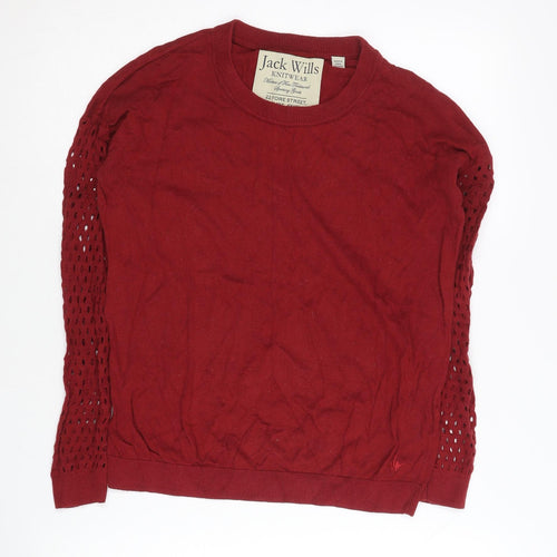 Jack Wills Women's Red Size 8 Crew Neck Crochet Sleeve Jumper