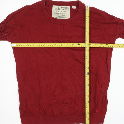 Jack Wills Women's Red Size 8 Crew Neck Crochet Sleeve Jumper