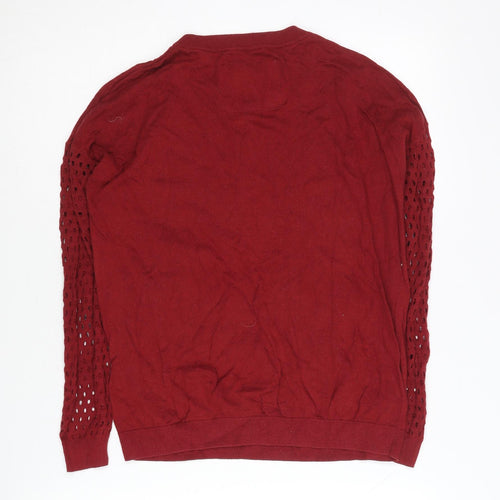 Jack Wills Women's Red Size 8 Crew Neck Crochet Sleeve Jumper