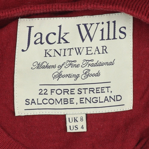 Jack Wills Women's Red Size 8 Crew Neck Crochet Sleeve Jumper