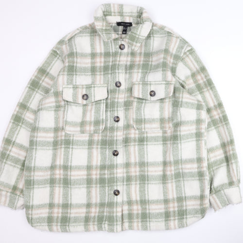 New Look Women’s Green Check Shacket Jacket Size 18 Collared Mid-Length