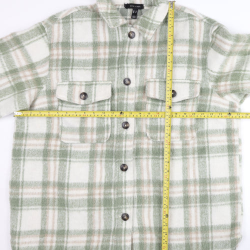 New Look Women’s Green Check Shacket Jacket Size 18 Collared Mid-Length