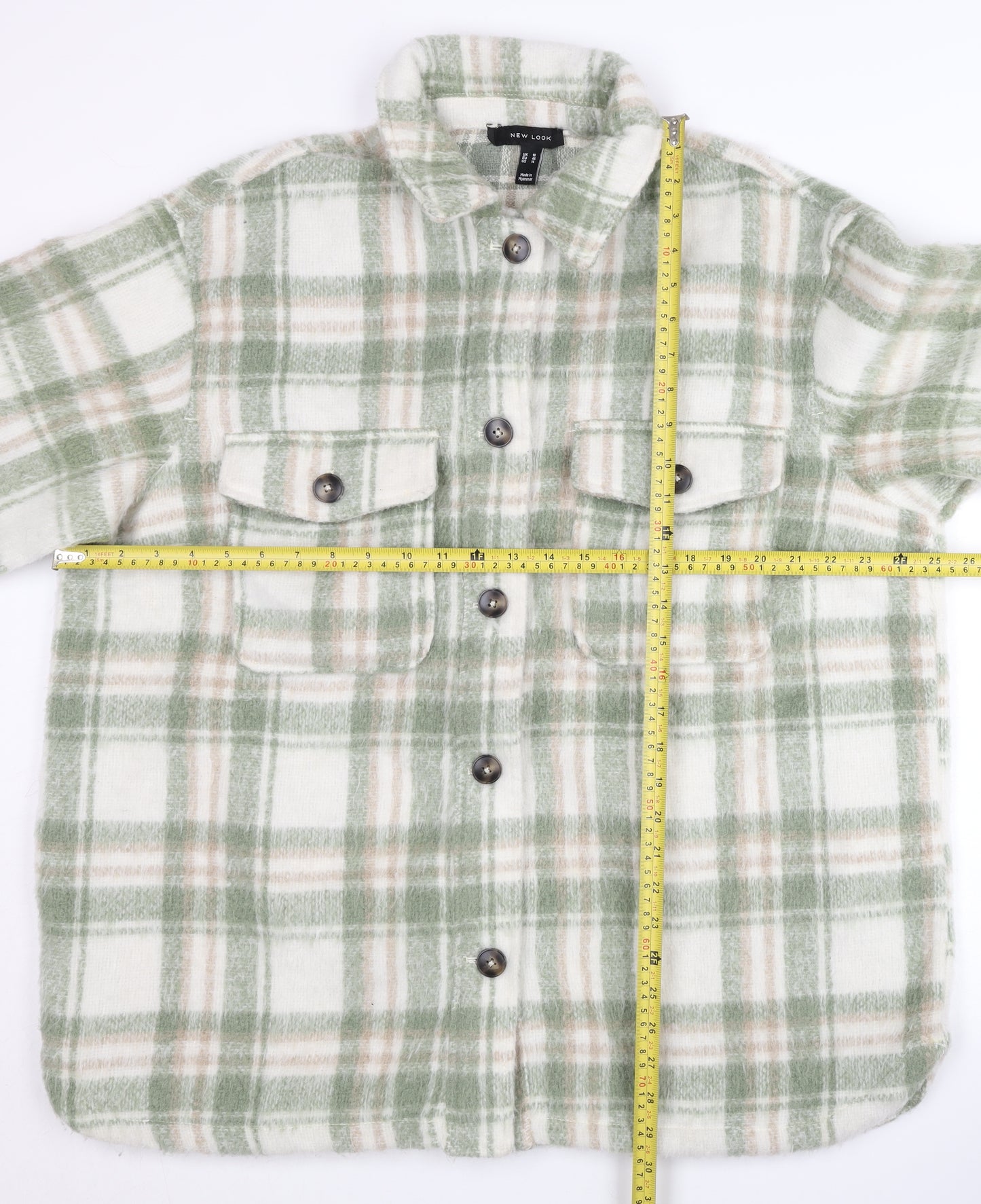 New Look Women’s Green Check Shacket Jacket Size 18 Collared Mid-Length