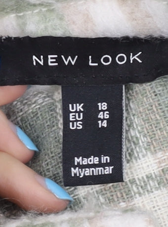 New Look Women’s Green Check Shacket Jacket Size 18 Collared Mid-Length