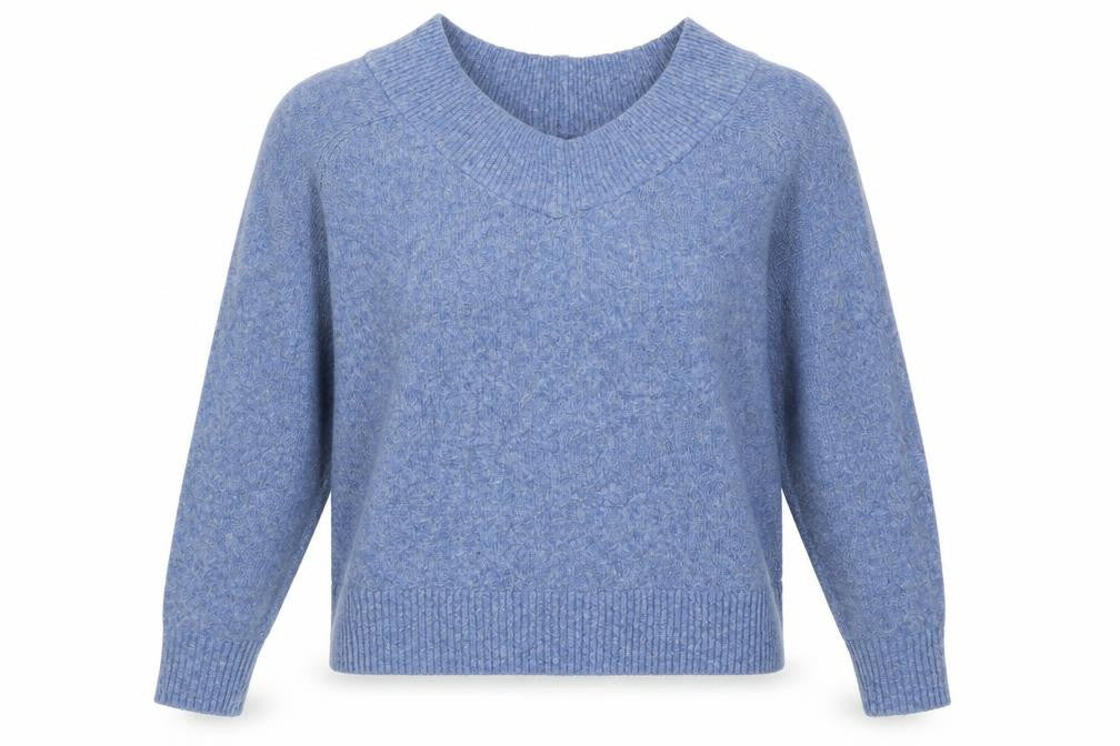 Front view of H&M Women’s Blue Boat Neck jumper, size M, Regular Fit Knit