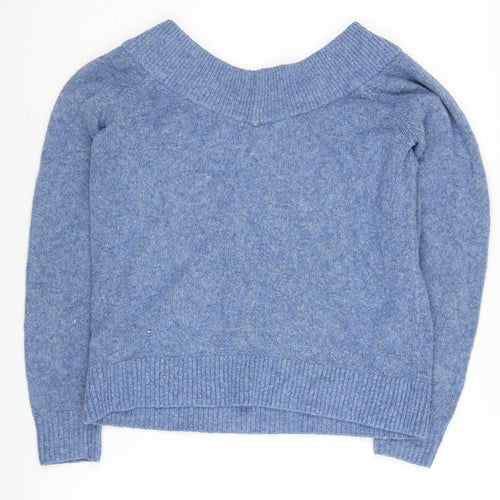H&M Women’s Blue Boat Neck Pullover Jumper Size M Regular Fit Knit