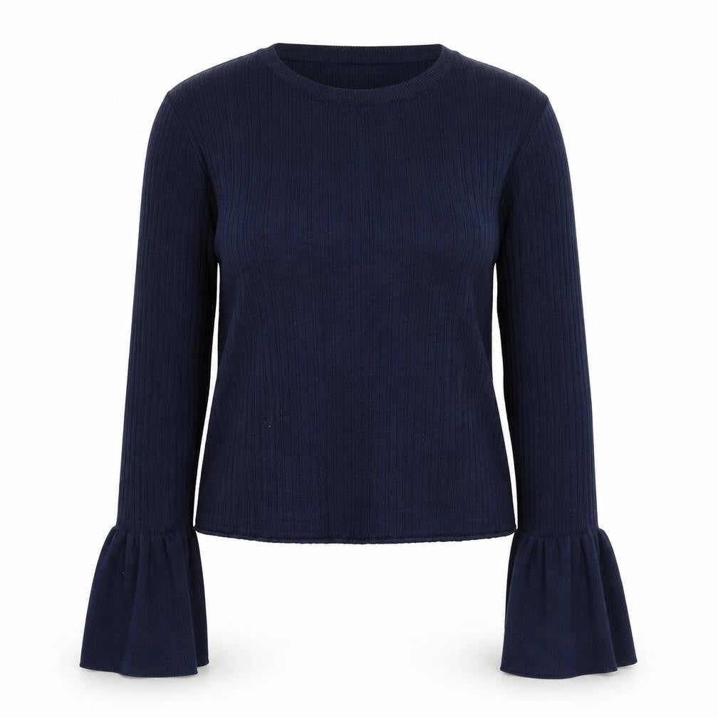 Front view of Stella Morgan Women's Blue, size 16, Flared Sleeve Knit jumper