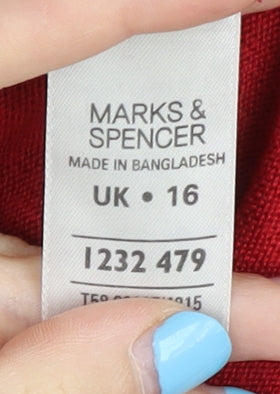 Marks and Spencer Women’s Red Cowl Neck Jumper Size 16