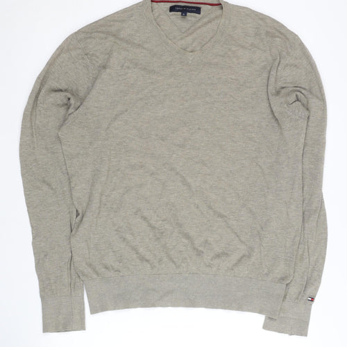 Tommy Hilfiger Men’s Beige XL V-Neck Pullover Jumper Cotton Wool Knit