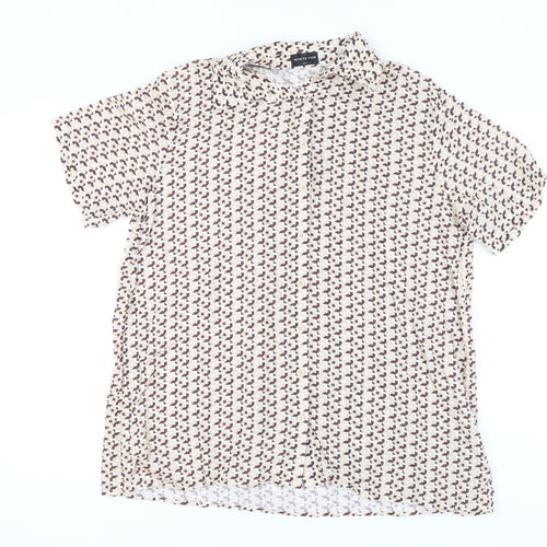 White Fox Women's Multicoloured XS Linen Blend Geometric Button-Up Shirt