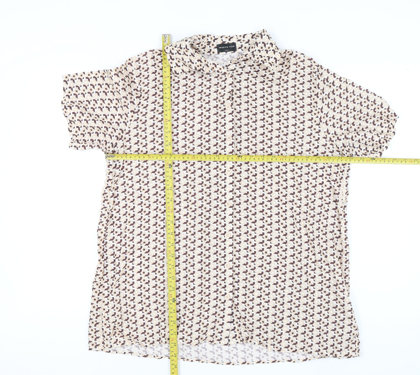 White Fox Women's Multicoloured XS Linen Blend Geometric Button-Up Shirt